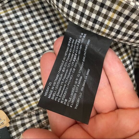 Theory Cropped Checked Woven Straight Leg Slit Pants 2 Brown Black Yellow Plaid - Picture 8 of 8